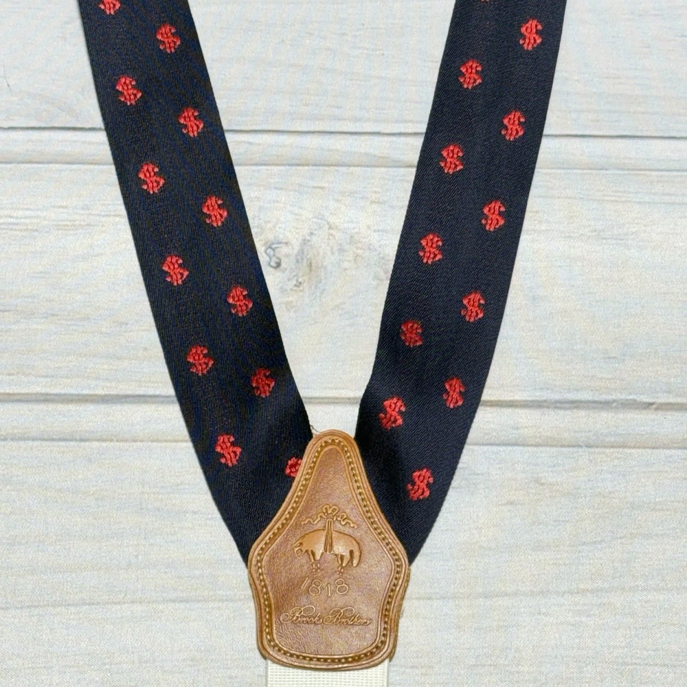 Brooks Brothers Suspenders Blue Red Dollar Signs Money Wall Street Braces Preppy - Picture 3 of 4